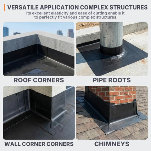 Heavy Duty Epdm Rubber Roofing Roll With Self Adhesive Backing For A Rock Solid Waterproof Seal Measuring 39 Inches By 16 Feet used at roof corners, pipe roots, wall corners, and chimneys.