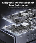 Kick Your Daily Grind Into Hyperdrive With This Rock Solid Thunderbolt 4 DisplayLink Dock Designed For A Smooth Six Screen Setup Featuring Quad 6K Plus Dual 4K Output Built To Handle Heavy Apple M Series Mac Workflows Like A Champ. Close-up of the thermal design in the Thunderbolt 4 docking station.
