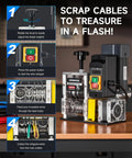 180W Automatic Wire Stripper Machine With Five Blades showing setup instructions and buttons for operation