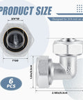 Diagram of Six Pack Three Quarter Inch Elbow Air Piping Fittings Brass Nickel Plated for shop compressed air line system with measurements.