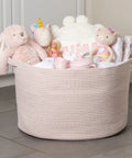 Light Pink Storage Basket For Nursery And Home Use Kiddo Friendly Toy Bin And Laundry Organizer 22x14 Inch Woven Fabric