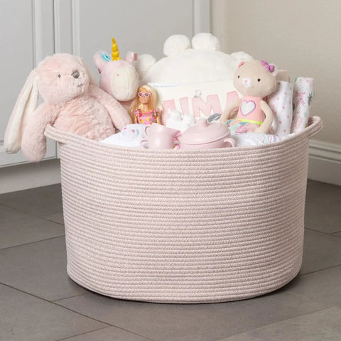 Light Pink Storage Basket For Nursery And Home Use Kiddo Friendly Toy Bin And Laundry Organizer 22x14 Inch Woven Fabric