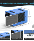 Side view of 125 Pints Commercial Dehumidifier For Crawl Spaces And Basements With Drain Hose Heavy Duty Industrial Grade Moisture Removal