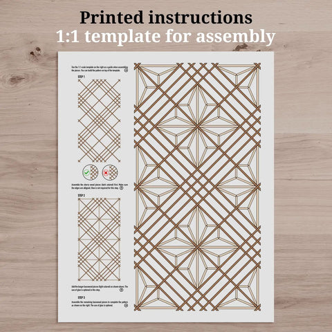 Instruction template for Kumiko DIY Kit With Kakuasa No Ha Pattern Ready To Assemble Wall Art, 154 Wood Pieces