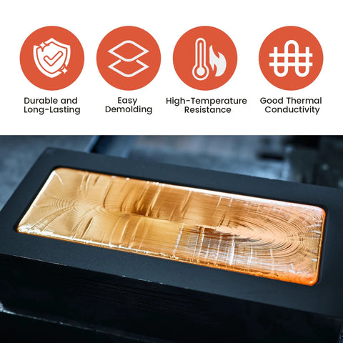 Nelyrho graphite ingot mold set, 4 pieces (1 kg total), copper-colored ingot visible