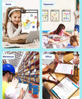Oversized Dry Erase Pockets With Rings Pack of 30 showcased in home, classroom, warehouse, office settings for versatile use.