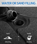Close-up of 22L round water and sand filled umbrella base stand no fuss free standing fill hole with texture, handle, anti slip bottom
