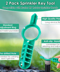 Green 2 Pack Sprinkler Adjustment Tool for Hunter MP Rotator Heads, showing standard ring, and anti-slip handle in use.
