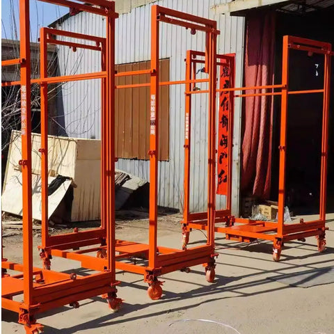 Electric Heavy Duty Lift Cart With Non Skid Deck For Indoor And Outdoor Aerial Work Automatic Cargo Elevator Platform showcasing multiple orange carts.