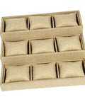 Slick Linen Watch Organizer Tray With Nine Generous Grids For Snagging And Showcasing Your Favorite Timepieces Plus Luxury Jewelry Collection Top Shelf Desk Storage Solution in khaki fabric.