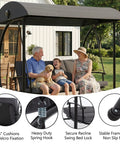 All Weather Porch Swing With Canopy And Stand For Outdoor Relaxing 3 Person Patio Swing Bed With Cushions For Yard And Deck