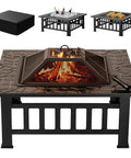 32 Inch Fire Pit Table Metal Outdoor Fire Pit With Waterproof Cover For Patio And Camping Black 3 In 1 Design