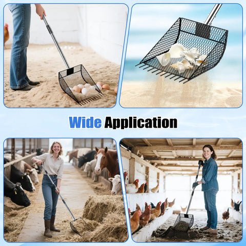 Waist Friendly No Bend 2 In 1 Chicken Poop Scooper And Rake With Adjustable Stainless Steel Handle From 24 To 68 Inches for coops