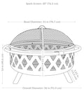 Crossweave Outdoor Wood Burning Fire Pit For Patio Or Yard 36 Inch Round Black Fire Pit with dimensions and spark screen