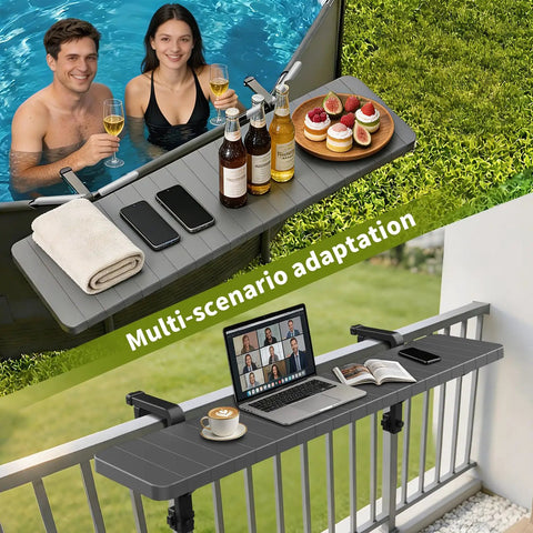 Swim Up Poolside Bar Table For Above Ground Pools, 49 by 9.6 Inches Rust Free ABS Top, fits rails, holding items in use.