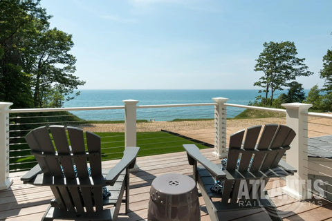 Outdoor deck with cable railing using Swivel End Fittings For Cable Railings Five Thirty Second Inch 316L Marine Grade Stainless Steel Ten Pack.