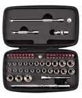 1/4 Inch Drive Socket Set With Flex Head Ratchet For Small Engine Work, 50 Piece Bit And Socket Kit In Case, with metric sizes