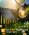 Solar Outdoor String Lights 38 Feet With 15 LED G40 Shatterproof Bulbs Waterproof With USB Type C Charging in rainy garden