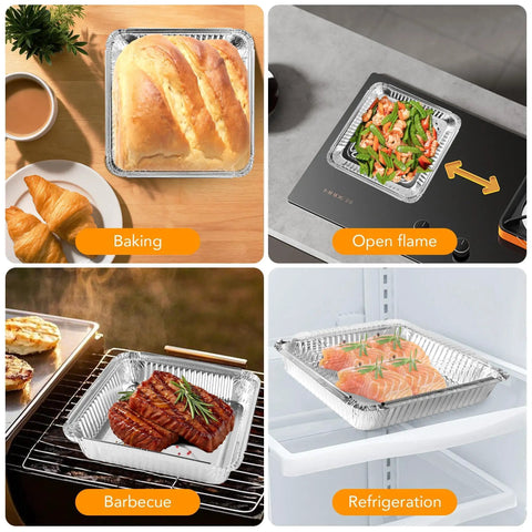 40 Pack 8x8 Inch Aluminum Square Pans With Clear Lids for baking, cooking on open flame, barbecue grilling, refrigeration