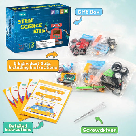 Five In One Hands On Robot STEM Kit Set For Kids Ages 8 To 12 Including gift box, instructions, and kits