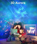 Family enjoying Galaxy Light Projector With 3D Aurora, Dope Night Light For Kids Room, Remote Control in cozy setting.