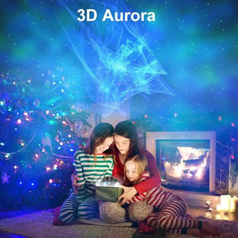 Family enjoying Galaxy Light Projector With 3D Aurora, Dope Night Light For Kids Room, Remote Control in cozy setting.