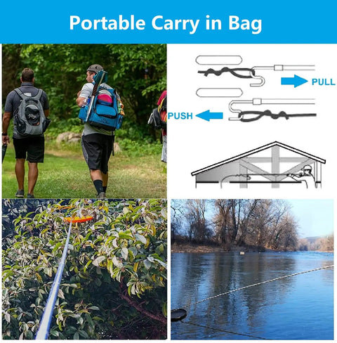 Telescoping Pickup Tool With Two Hooks Extends Up To 9.8 Feet, used for retrieving items from trees and over water.