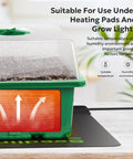 Seed Starter Tray Kit With Humidity Dome For Easy Germination, shown with heating pad and temperature icons