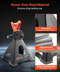 Beefy 3 Ton Jack Stands With Locking Pins Adjustable Height 10.8 To 16.3 Inches Heavy Duty Steel Lift Stands, black and orange