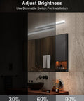 Slick 24 Inch LED Vanity Light for Bathroom 6000K Daylight Dimmable 36W 2160 Lumens on wall above mirror showing brightness levels