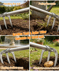Stand Up Weeding Rake With D Grip, 62 Inch Long Handle Garden Tool for standing weeding, heavy duty 3 tine cultivator in soil