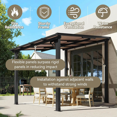 8x10 Foot Wall Mounted Gazebo Pergola For Patio Deck Backyard Heavy Duty Outdoor Shelter With Sloped Roof Black On Clearance