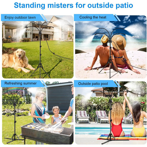 Outdoor Patio Standing Misting System Beats The Heat 5.3Ft Tall With 4 Adjustable Nozzles Easy Install Near Pool And Grill Area