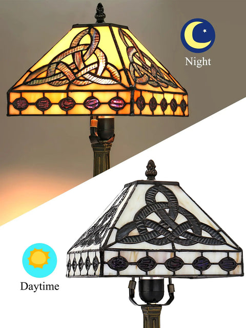 Lit Tiffany Style Table Lamp With Stained Glass Shade Irish Celtic Design 17500 Lumens Fairy Night Light E26 Bulb Socket Bronze