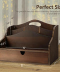 Acacia Wood Mail Organizer For Desk With Four Slots And Dividers Farmhouse Style Desk Organizer dimensions display