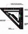 Pro Shop Grade Four Point Five Inch Aluminum Rafter Square With Built In Level And Tough Woodworking Triangle Ruler with engraved lines