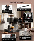 Badass 20 Bar Espresso Machine With Led Touch Control And Adjustable Burr Grinder For Pro Extraction maintenance steps displayed.