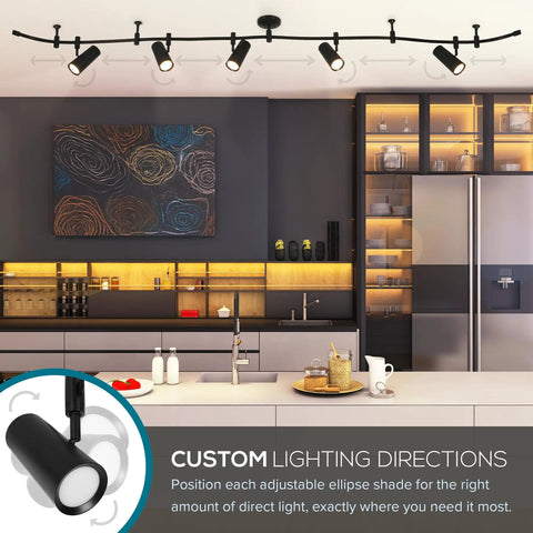 Ellipse Track Ceiling Light With Five Adjustable LED Heads In Black Finish for kitchen lighting over modern kitchen setup