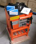 CCTI Heavy Duty Electric Rebar Bender For Grade 60 Steel Rods Up To 1 Inch Bends Fast On Job Sites Includes Stand And Rollers on workbench.