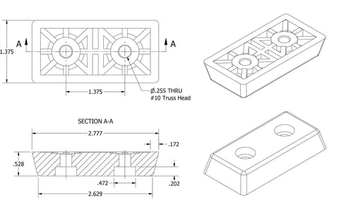 Rock Solid Heavy Duty Rubber Feet Bumpers For Furniture And Desks Non Marking Square Rubber Pads with detailed dimensions and design.