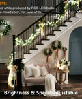 Lit Color Changing RGB Christmas Lights 66 Feet 200 LED Outdoor Indoor String Lights With Music Sync draped over staircase