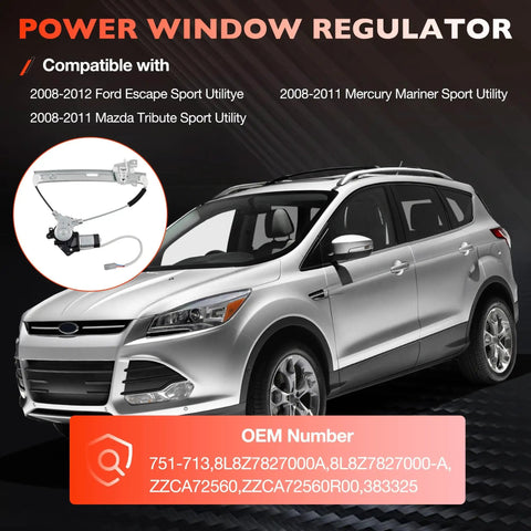 Rear Right Passenger Side Power Window Regulator With Motor Assembly For Ford Escape 2008-2012, Mercury Mariner 2008-2011, Mazda Tribute 2008-2011 Direct Fit Easy Install OE Replacement 8L8Z7827000A