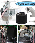 VM22 Carburetor kit with air filter for 110cc 125cc 140cc dirt bikes; includes carb, filter, and intake parts