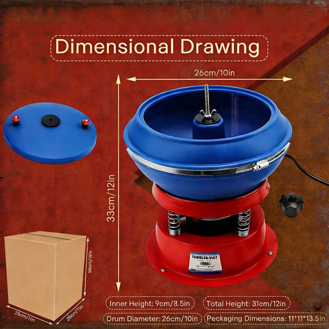 Three Point Five Liter Vibratory Rock Tumbler For Jewelry Polishing Electric Shaker Bowl shown with dimensions