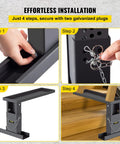 Installation steps for Ladder Extender For Stairs 23.4 By 7.6 Inches, Adjustable Height Range From 12.25 Inches To 19.7 Inches, Steel Leveling Tool With Chain Pins, Black Powder Coated Finish, Heavy Duty Extension Ladder Access.
