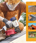 Badass Heavy Duty Roofing Nail Gun Built With Heat Treated Alloy Nose For Serious Shingle Installations And Residential Builds That Delivers Sick Performance On Every Busy Job Site Project, in use on a roof.