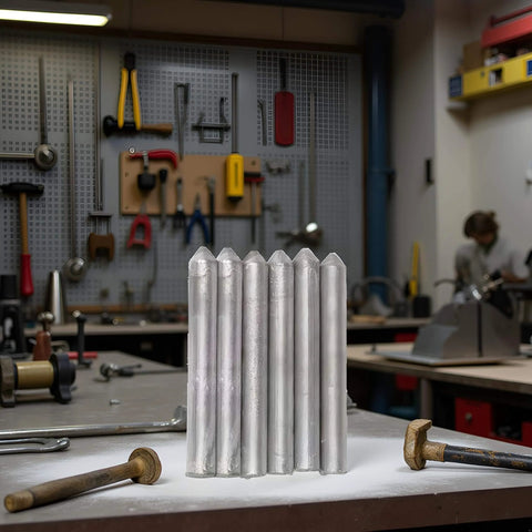 Low Temperature Universal Welding Rods 6 Piece Set for aluminum, stainless steel, iron, and copper on workshop table