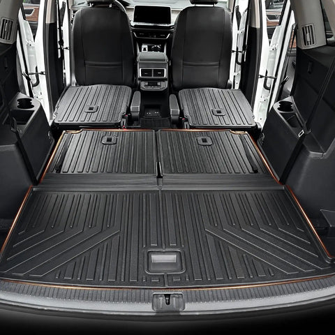 All Weather TPE Cargo Mat With Backrest Mats For Volkswagen Atlas 6 And 7 Seat SUV 2018 2019 2020 2021 2022 2023 2024 2025 2026 Trunk Liner Custom Fit Not For Cross Sport installed in rear cargo area