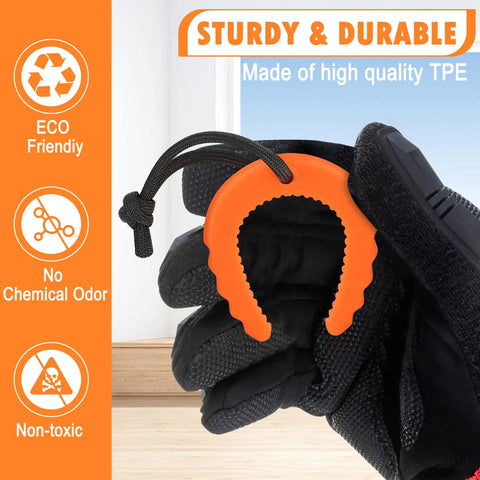 Bulletproof First Responder Door Stops 4 Piece Kit Emergency Police Kick Jammers Anti Slam Wedges shown in orange TPE with a black glove.