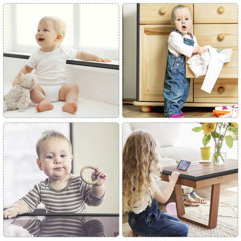 Worry Free Baby Proofing Corner Guards And 20.5 FT Furniture Bumper Strips With Squishy Foam Padding protect playful toddlers around furniture.